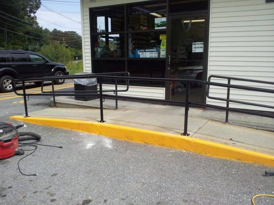 Storefront Commercial storefront with a prominent accessibility ramp